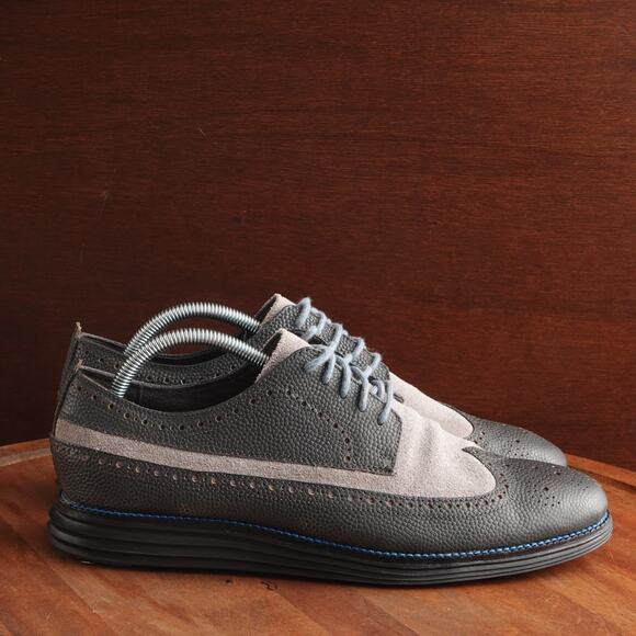 Cole Haan Oxfords Mens SZ 9.5M Gray Grand OS Wingtip Leather Comfort Dress Shoes - Picture 1 of 14